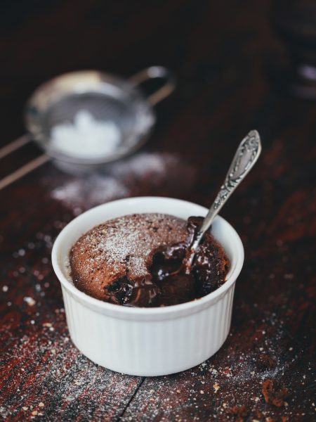 Molten chocolate lava cake (fondant cake) in ramekin